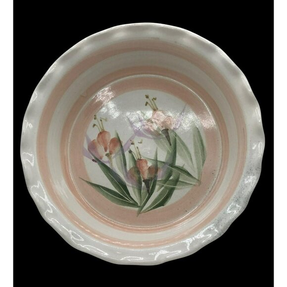 Hami Pottery Hand-Painted Floral Pie Plate/Serving Bowl 9.5 In Ironstone Scallop - Picture 5 of 11